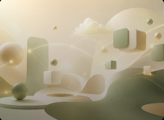 LAWDS abstract brand artwork with cream, gold, and natural green geometric forms